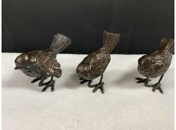 Trio Of Bronze Colored Brass Decorative Birds