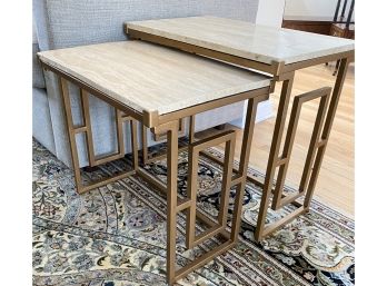 E&E Co. Marble And Metal Nesting  Side Tables - Largest One 23'wide X 14'd X 20'h