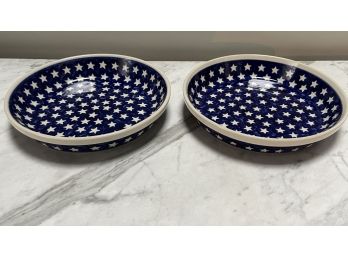 Boleslawiec Pottery Poland Pie Dishes PAIR  -  9.5' Diameter