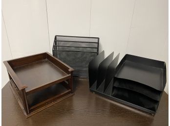 A Group Of Desk/office Letter Holders - Wood & Metal