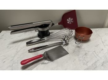 Mixed Group Of Kitchen Utensils - Large Whip, All-Clad Spaghetti Spoon, Cookie Spatula & More