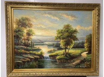 Signed R. Howertor Fine Art Oil Painting Certificate Of Authenticity - Pastoral Scene - 56'w X 44'h