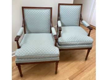 A Pair Of Vintage Carved  Wood Upholstered Chairs PAIR - 22'w X 22'd X 34'h