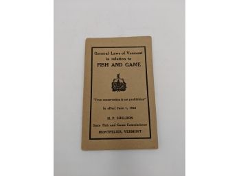 Vintage Vermont Fish & Game Laws Book Pamphlet 1921