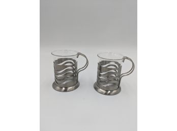 Pair Of Metal & Glass Mugs