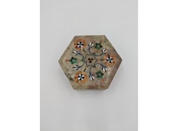 Granite Stone Trinket Jewelry Box With Floral Inlay