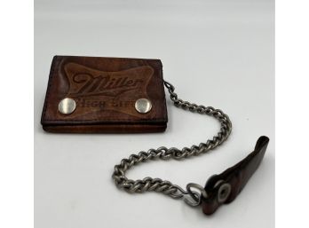 Vintage Miller High Life Folding Leather Wallet With Belt Chain