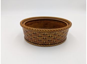 Vintage Ceramic Brown Faux Wicker Dish - Made In Portugal