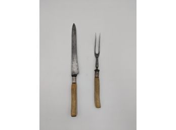 Vintage Antler Handle Serving Knife And Fork Set