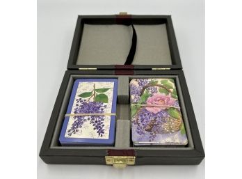 Vintage Floral Playing Cards In Beautiful Wooden Box (two Decks)