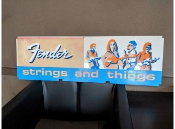 RARE Vintage Fender Guitar 'Strings And Things' Shop Sign Advertising (roughly 40in X 12in)