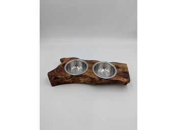 Rustic Carved Wooden Log Pet Food Bowl Set - Great For Dogs & Cats!