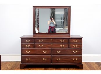 Virginia Galleries, Henkel Harris Mahogany Chippendale Style Dresser With Brass Handles