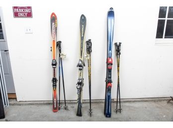 Three Adult Skis & Push Rods