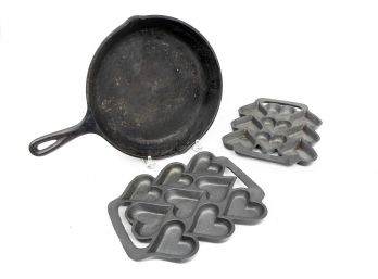 Cast Iron Pan & Heart Baking Molds