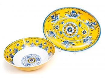 Le Cadeaux Melamine Portugal Style Floral Bowl And Platter