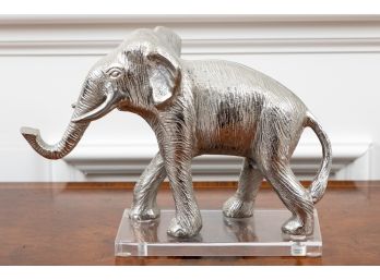 Silvered Elephant On Lucite