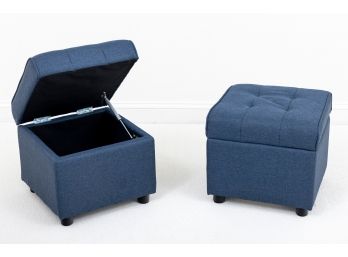 Pair Of Dorel Home Furnishings Denim Storage Ottomans