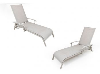 Pair Of Taupe Mesh Outdoor Patio Loungers