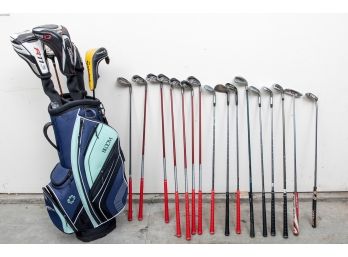 Large Lot Of Golf Clubs And Cleveland Golf Bloom Bag