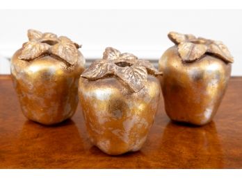 Trio Of Golden Apple Candle Holders