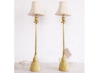 Very Fine Candlestick Style Buffet Lamps With Gold Tassel Detail Base