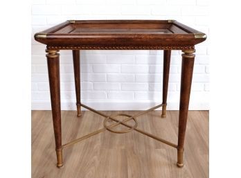Leather, Glass And Brass Campaign Style Accent Table