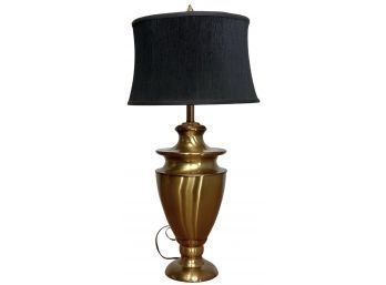Pretty Gold Tone Metal Vintage Urn Style Table Lamp With Pleated Drum Shade