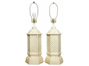 Set Of Matching Ecru Urn Style Ceramic Lamps - Bases Only
