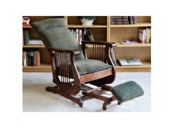 Antique Rocker Recliner With Lyre Sides And Footstool