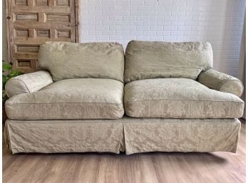 Ecru Botanical Damask Upholstered Sofa With Queen Sleeper