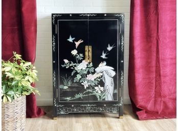 Black Lacquer Chinoiserie Cabinet With A Cloisonne Inspired Design