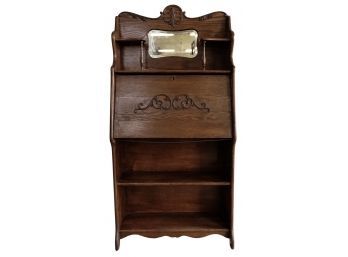 Antique American Solid Oak Fall Front Secretary Bookshelf Desk With Mirror- Larkin Soap Company