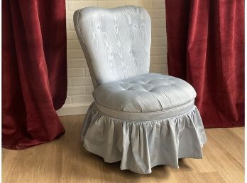 Vintage French Inspired Button Tufted Silk Dupioni Vanity Stool