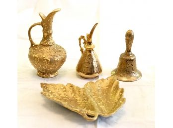 Vintage Weeping Bright Gold Porcelain Kitchen Ware And Bell