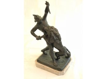 Vintage Sculpture Signed F. (Ferdinando) DeLuca Gladiator Vs Lion