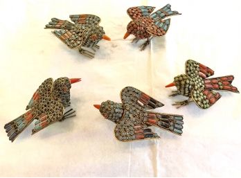 Lot Of 5 Vintage Metal And Stone Bird Figurines