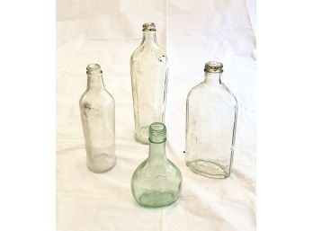 Lot Of 4 Antique Glass Bottles (Almaden Pony, Squibb)