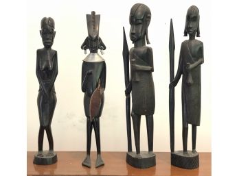 Set 4 Wooden African Sculptures Made In Tanganyika
