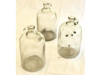 Set Of 3 Vintage Handled Clear Glass Jugs