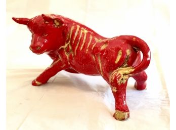 LARGE Mid Century Modern Red Ceramic Bull Sculpture