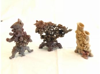 Lot Of 3 Antique Chinese Soapstone Sculptures