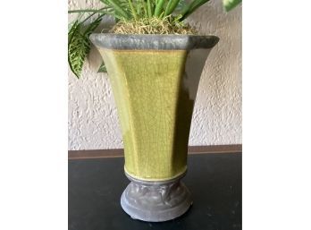 Ceramic Vase With Crackle Finish And Metal Base With Good Quality Artificial Plant