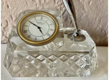 Waterford Crystal Artist Signed Arky Goady Desk Clock And Pen