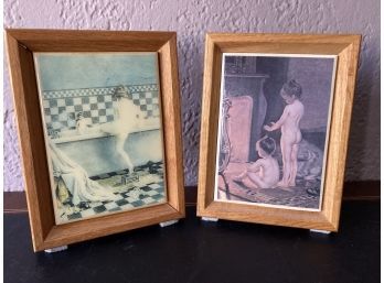 2 Framed Art Tiles Of Young Children