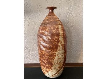 Interesting Tall Clay Water Vessel Made By Artist In Hamden Ct