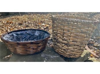 Two Woven Basket With Plastic Lining