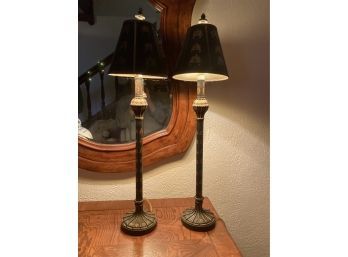 Pair Of Nice Lamps In Black With Gold Accents The Shades Match Too