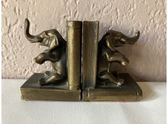 Set Of Bookends Elephants Sit-in On A Book Solid Brass