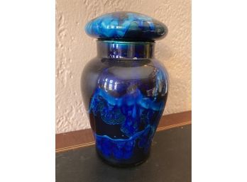 Beautiful Blue Swirl Glazed Vessal With Lid